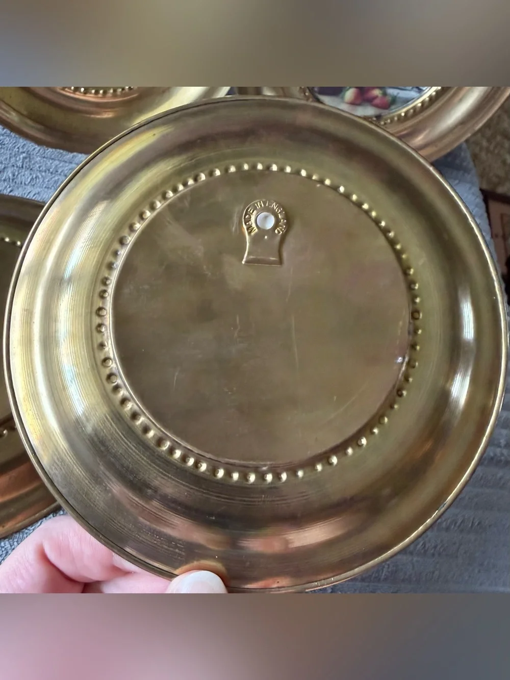 4 VTG Decorative Fruit Basket Wall Plates Mini Still Print Metal Frame England